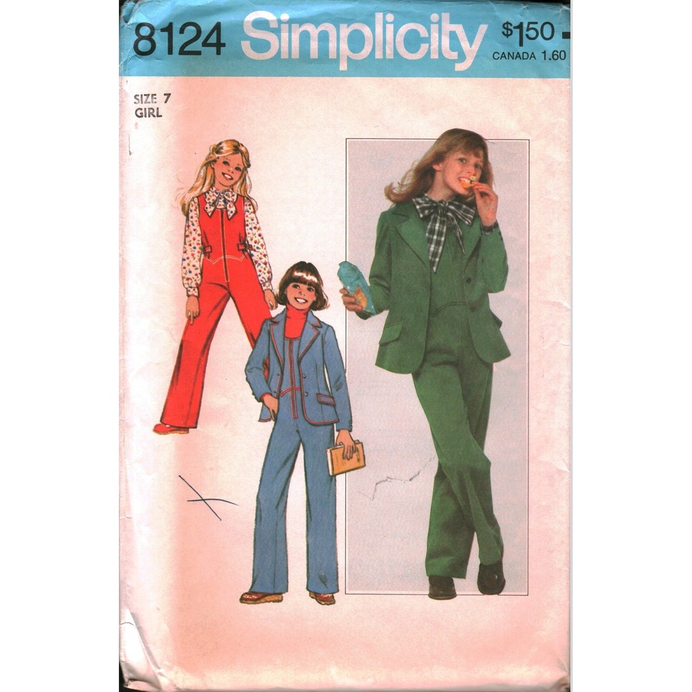 Vintage 1977 Simplicity 8124‎ Girls Jumpsuit Blouse Blazer Sewing Pattern Size 7